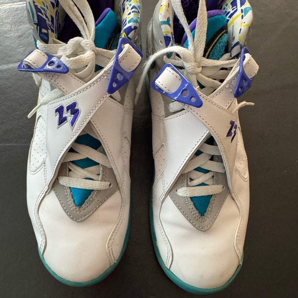 Jordan White and Blue High-Top Sneakers Retro Style